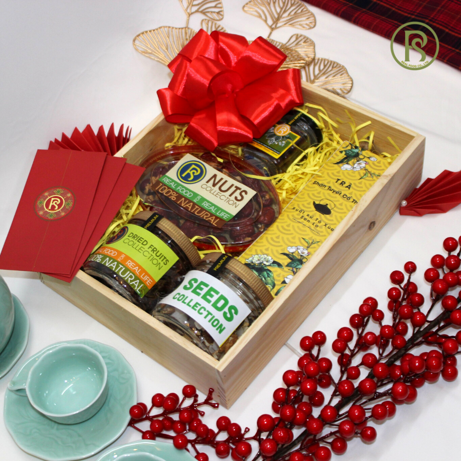 Hộp Quà Gỗ 5 Món (Tặng kèm bao lì xì)